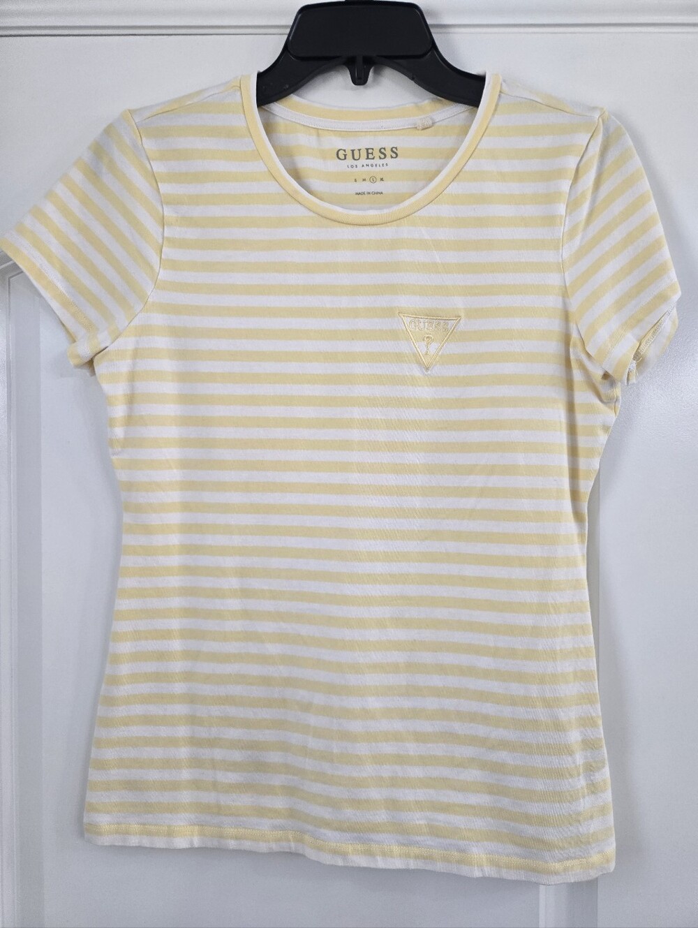 GUESS Yellow & White Striped Short Sleeve Tee